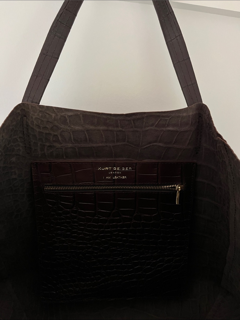 Kurt Geiger Chocolate Brown Croc-Embossed Leather Violet Tote - Picture 2 of 6